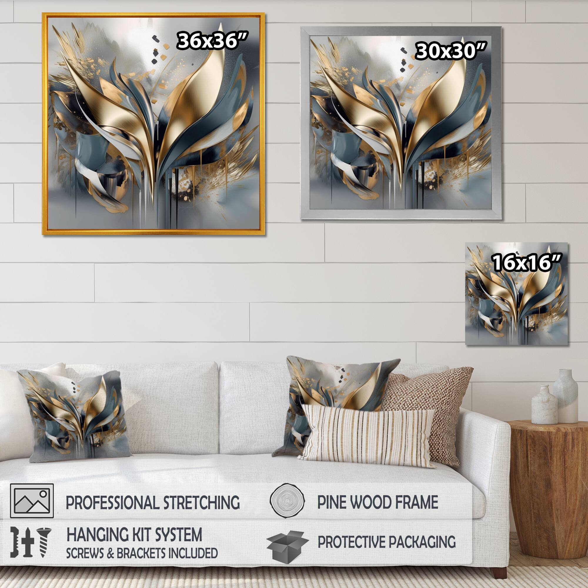 Designart "Abstract Shapes And Lines Iv" Abstract Marble Framed Canvas Print